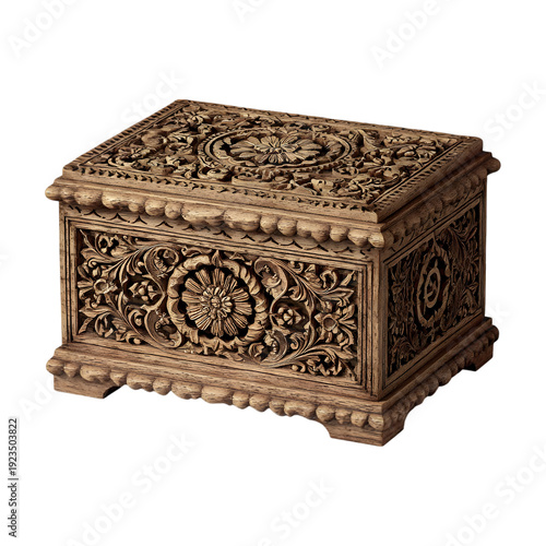 Ornate antique wooden chest with intricate floral carvings