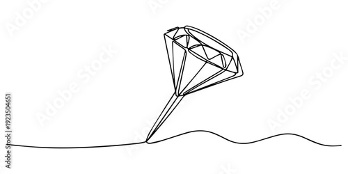 Elegant diamond push pin continuous one line drawing, diamond shaped push pin on a transparent background, perfect for presentations or design projects, Line art jewelry concept banner. Outline vector