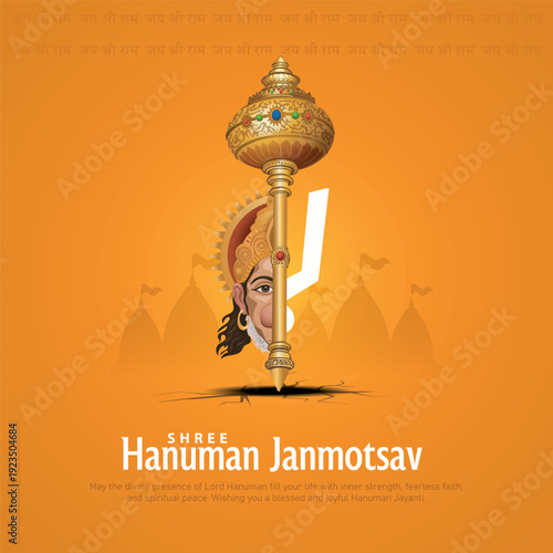 Vector illustration of Lord Hanuman for Hanuman Jayanti Janmotsav celebration background for religious holiday of India.