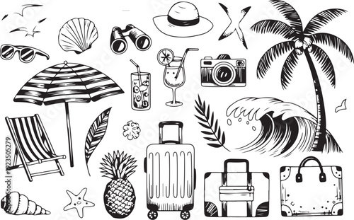 Beach leisure activities and accessories set