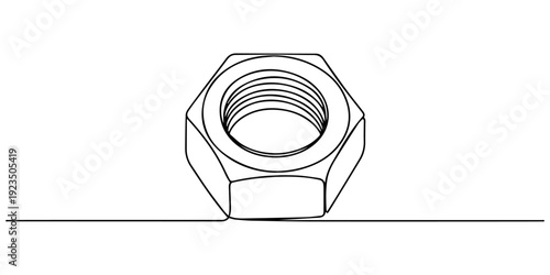 Continuous Line Hex Nut Vector Illustration, Continuous one line art Hex nut Socket tool vector illustration. line art, one continuous line, simple, hand drawn and sketch style. for icons, symbols.