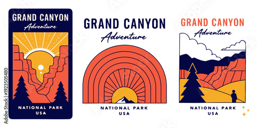 USA, US, U.S, United States - Set of cards Retro badge “Grand Canyon Adventure” SVG banner, card, flyer
