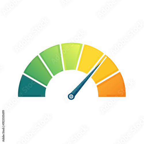 Speedometer gauge with needle pointing to the upper right quadrant representing high performance