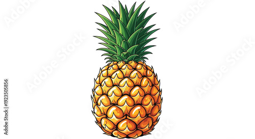 Vibrant and juicy tropical pineapple fruit illustration featuring a green crown and golden skin.