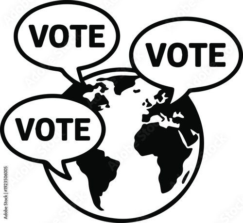 Earth with speech bubbles saying VOTE