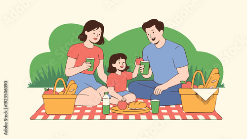 Parent and child sharing food at picnic
