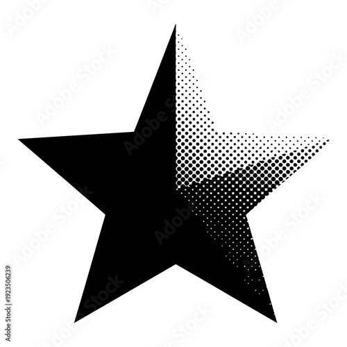 Black halftone star vector icon with dotted gradient effect