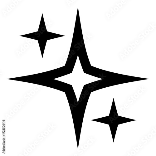 Black sparkle icons twinkling in a minimalist graphic design with four-pointed star shapes