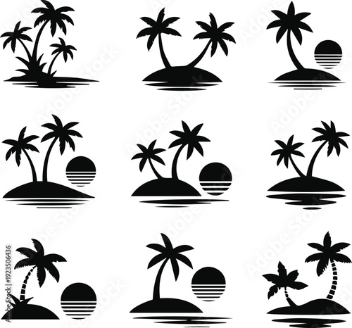 Island palm social media icon set