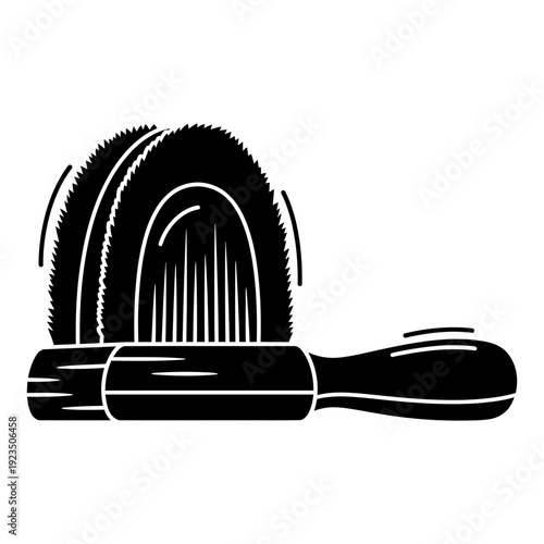 Pet grooming brush icon, dog or cat hair care tool silhouette, black and white vector illustration