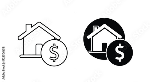 Simple outline and solid icon set representing a house value or real estate investment concept