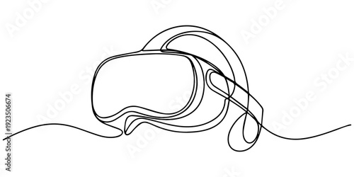 One continuous line drawing of  glasses of virtual reality. Virtual game concept. Single line draw design vector graphic illustration, Vr line art on white background, VR Headset Futuristic Technology