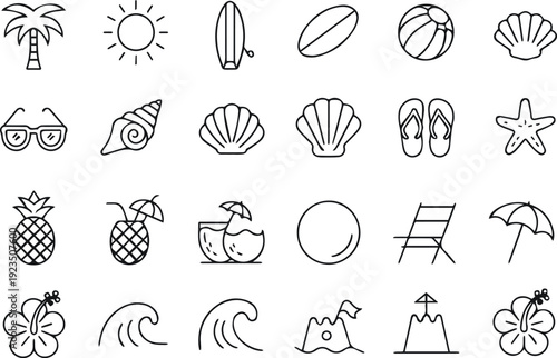 Water sports and surf icons collection