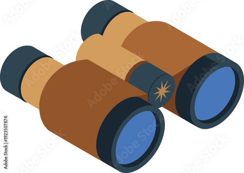 Isometric binoculars icon 3d illustration for bird watching travel adventure search discovery exploration outdoor gear equipment professional optical tool isolated on white background