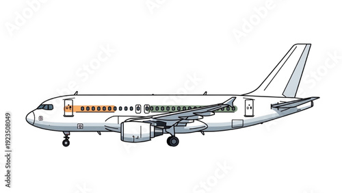 Detailed vehicle autocad blueprint of a commercial airplane in a technical drawing style