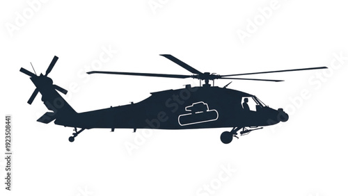 Detailed vehicle autocad blueprint of a helicopter in flight from a side viewpoint showcasing its rotors and fuselage