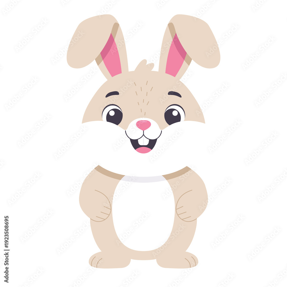 Obraz premium Cute standing rabbit, full length. Flat color Illustration on a transparent background