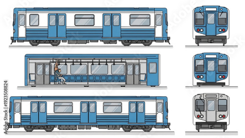 Detailed vehicle autocad blueprint of a modern train with multiple views and precise measurements for engineering and design purposes