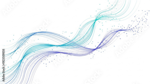 Abstract flowing blue and purple lines with scattered particles, symbolizing data, energy, and digital connection