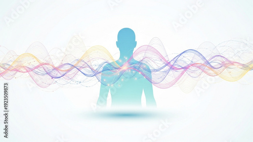 Human Silhouette with Abstract Waves Representing Energy and Sound