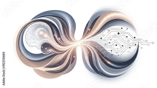 Abstract visualization of artificial intelligence and digital technology fusion