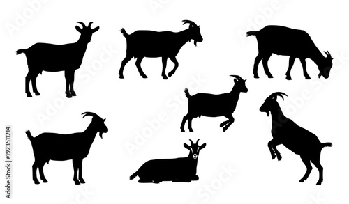 Goat silhouette set in various poses vector illustration