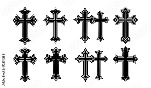 Old English gothic cross icon vector set isolated