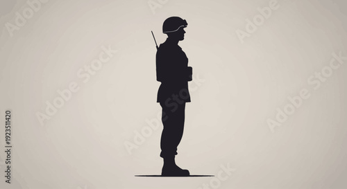 Striking silhouette of a disciplined soldier in profile, standing at attention in uniform, embodying themes of honor, duty, and military service