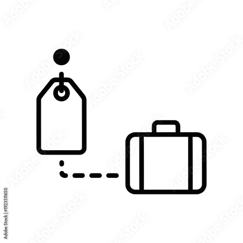 Clean and modern flat design icon of a luggage tag and suitcase, perfect for travel apps, websites, and print materials with a professional look.