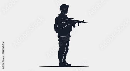 Silhouette of a soldier standing at attention with a rifle, symbolizing military service and protection