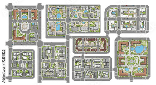 Architectural blueprints showcasing detailed urban planning and building layouts for city development.