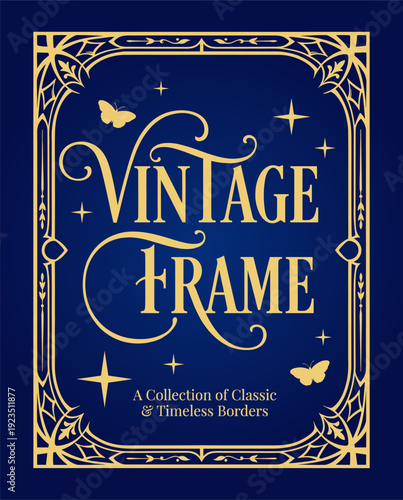 Wallpaper Mural Classic Vintage Frame With Elegant Gold Ornaments On Blue Torontodigital.ca