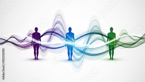 Abstract Human Figures Silhouetted Against Vibrant Sound Wave Patterns