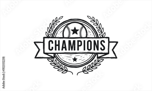 Vintage Baseball Champions Emblem with Laurel Wreath and Stars.