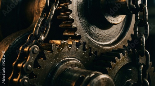 Close up of an old metal clock mechanism with gears and mechanical parts