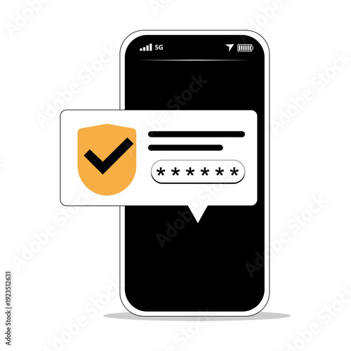 Mobile Password Verification and Secure Authentication Concept with Smartphone and Shield Icon
