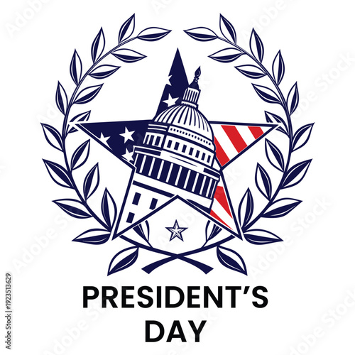 US Capitol Building Dome in Patriotic Star and Laurel Wreath