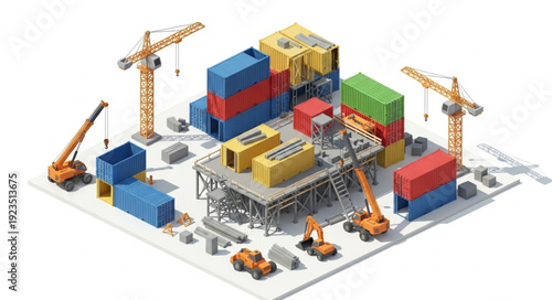 Shipping Containers and Cranes Yard.