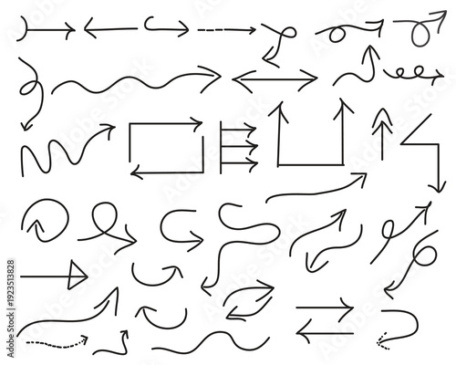 Collection of hand drawn arrows and directional symbols
