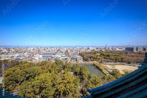 Canvas Print Summit Perspective: Urban Horizon and Ancient Rooftops, Nagoya Castle, Japan