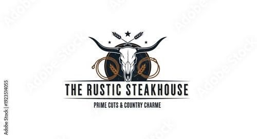 Rustic Steakhouse Logo with Bull Head.