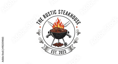 Rustic Steakhouse Logo with Grill.