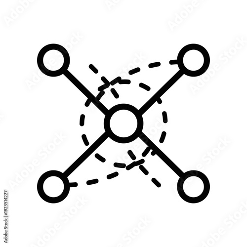 Clean and precise black and white vector illustration of a molecular or atomic structure, ideal for scientific, educational, and technical design projects.