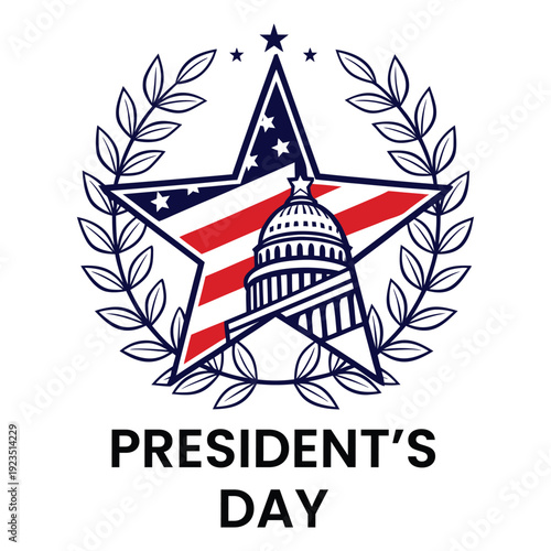 US Capitol Building Dome in Patriotic Star and Laurel Wreath