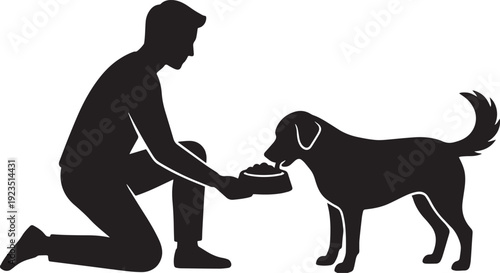 Loving pet owner feeding dog – minimalist care vector illustration