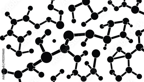 Black and white molecular structure molecule atoms bonds chemical