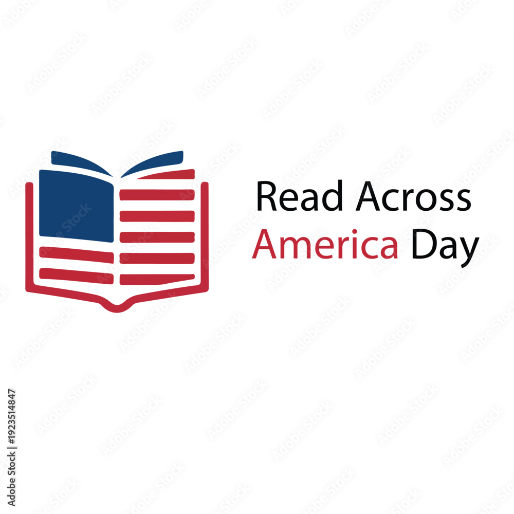 Obraz premium Read Across America Day logo with open red and blue book icon and text promoting literacy, education, and national reading event