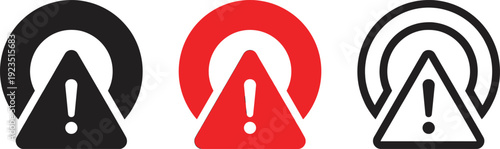 Three exclamation mark symbols in black red and black and white