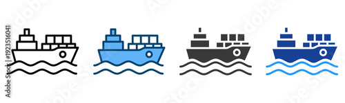 Cargo Ship Icon Multiple Style Vector Collection   