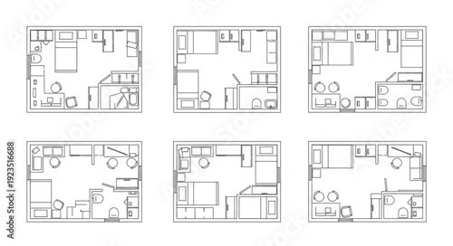 Detailed architectural floor plans showcasing various residential layouts and designs for homes.